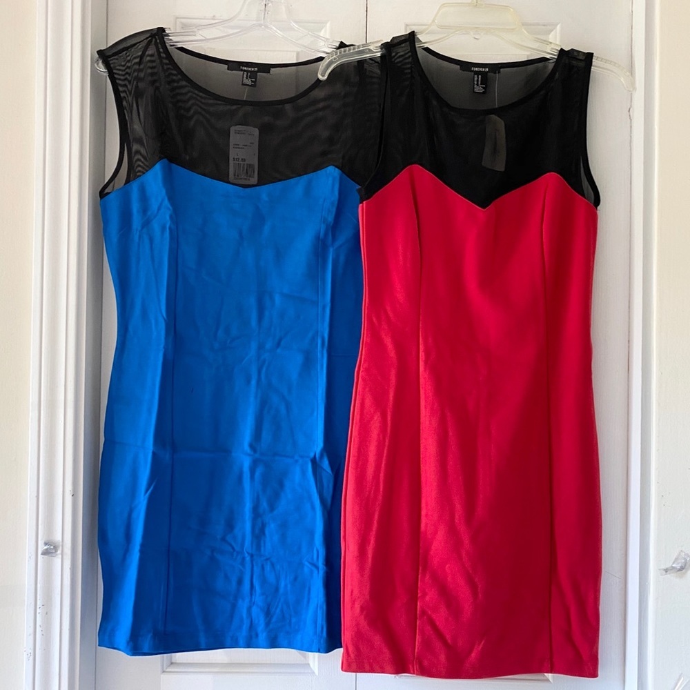 NWT Forever 21 Women Red Blue Bodycon Dress M L